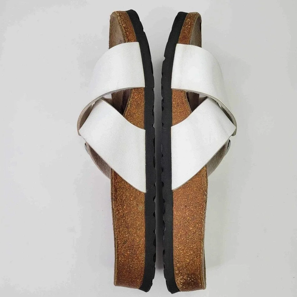 Betula Birkenstock White Criss Crossed Slide Sandal 2 Strap Womens Size 7 N